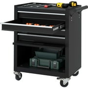 Aukfa Tool Chest, 24-In Steel Rolling Tool Box & Cabinet on Wheels for Garage, 4-Drawer, Black