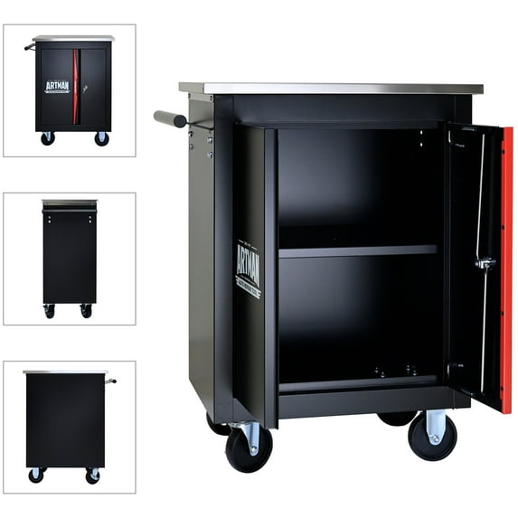 Aukfa Tool Chest on Wheels, Combination Workbench, Adjustable Shelf, Black