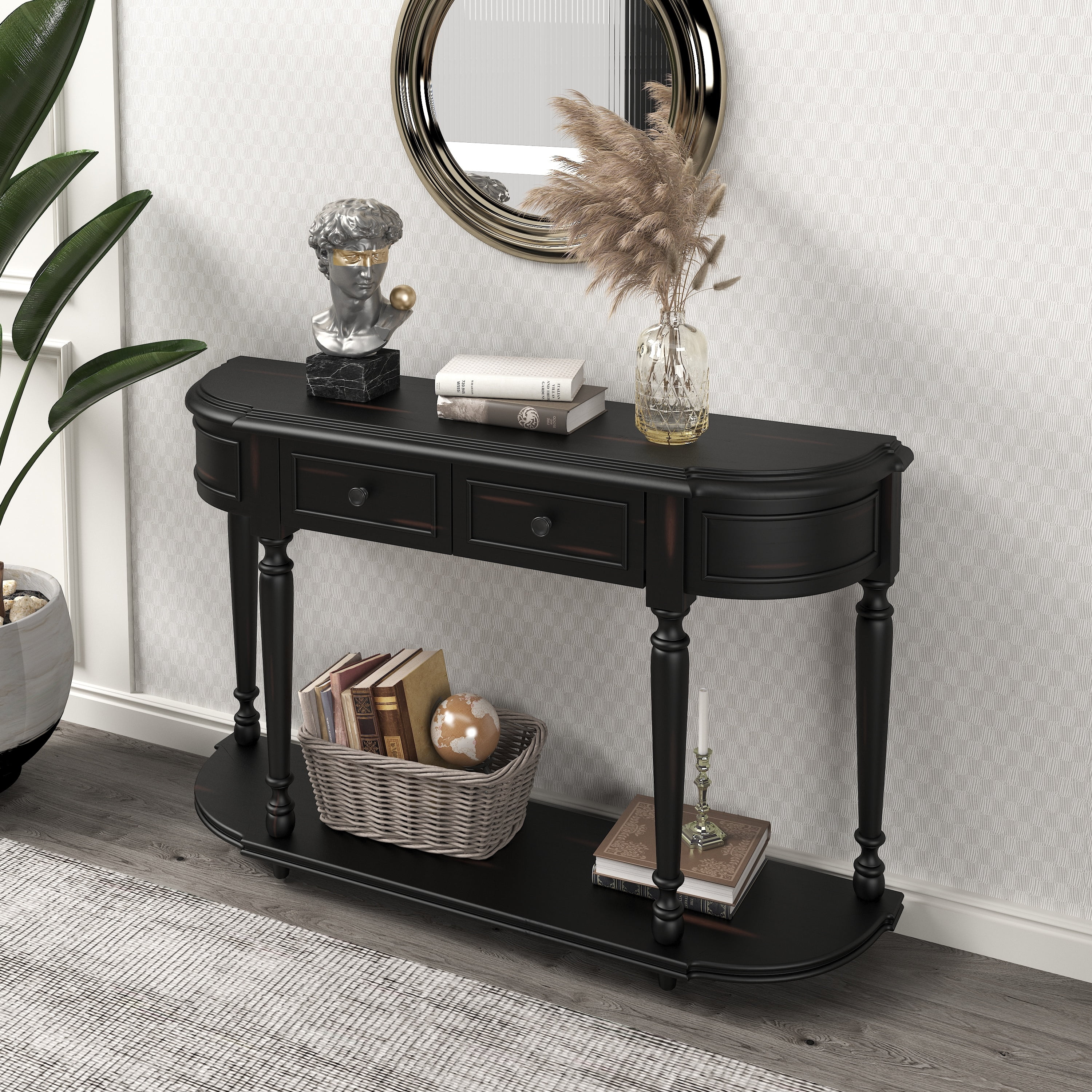 Black curved console table outlet