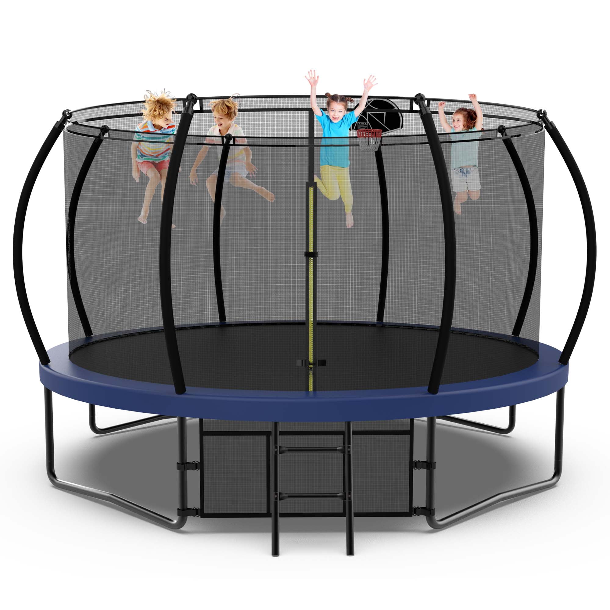 Aukfa Trampoline with Basketball Hoop, Blue, 168.11" x 168.11" x 107.87"