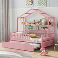 thumbnail image 1 of Aukfa Trundle Bed with Roof and Shelf, Twin House Bed with Trundle for Girls - Pink, 1 of 8