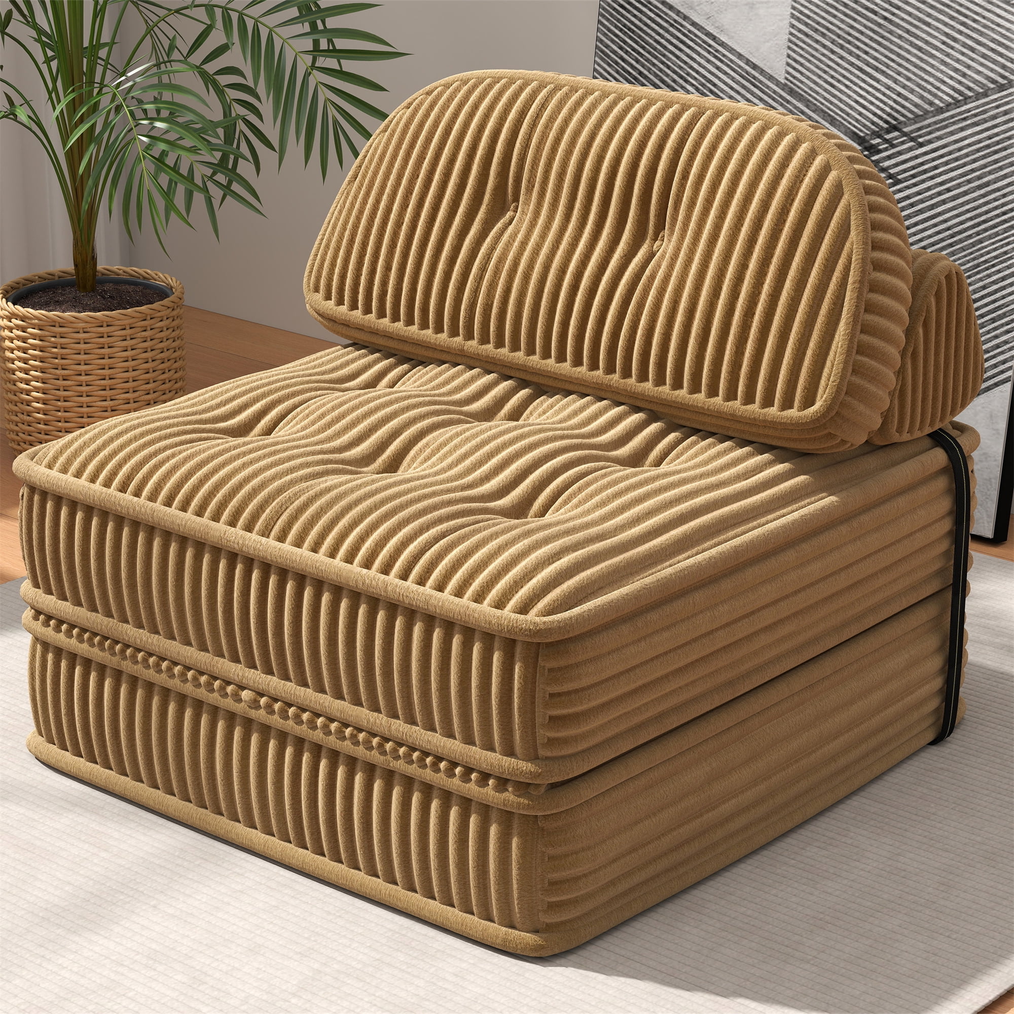Aukfa Tufted Futon Convertible Folding Sofa Bed with Back Support, Twin Size, Corduroy, Brown