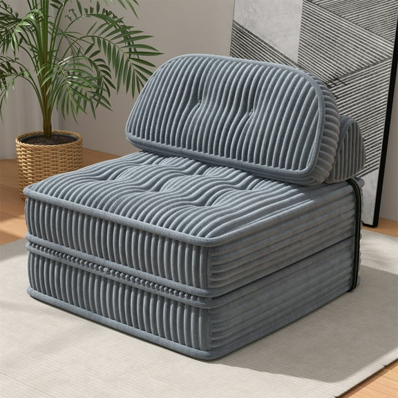 Aukfa Tufted Futon Convertible Folding Sofa Bed with Back Support, Twin Size, Corduroy, Gray