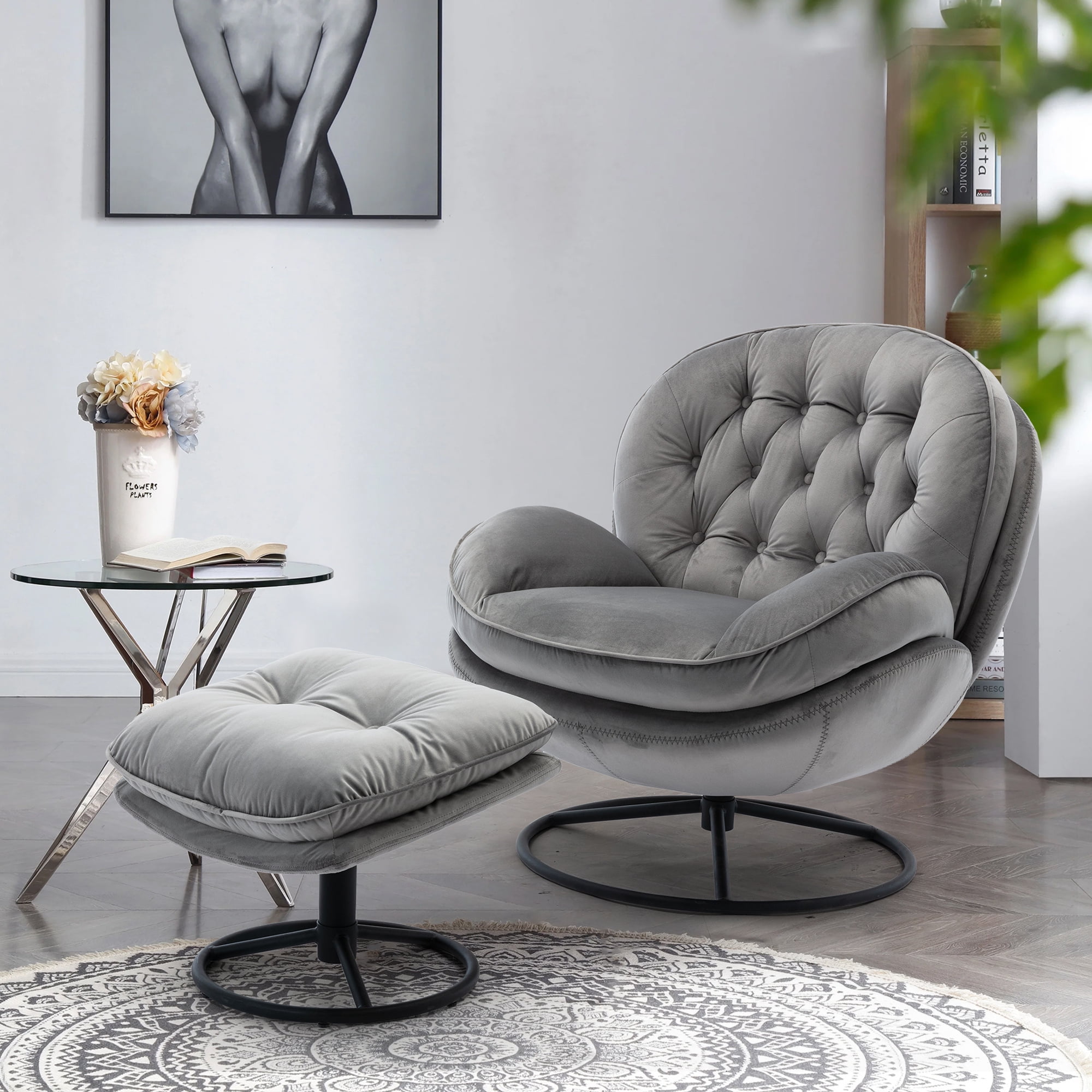 Gray Velvet Swivel Accent Chair with Ottoman for Nigeria Ubuy