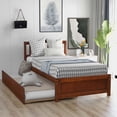 thumbnail image 1 of Aukfa Twin Bed with Trundle - Wooden Platform Bed Frame for Kids Teens - Walnut, 1 of 8