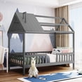 thumbnail image 1 of Aukfa Twin House Bed with Fence and Roof, Wood Montessori Bed for Kids, Teens - Gray, 1 of 8