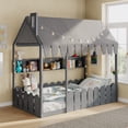thumbnail image 1 of Aukfa Twin House Bed with Fence and Tent for Kids, Wooden Montessori Bed with LED Lights & Storage Shelves for Toddler Boys and Girls Bedroom, Gray, 1 of 8