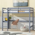 Aukfa Twin Loft Bed with Builtin Desk for Kids Teens Dorm, Rubber Wood