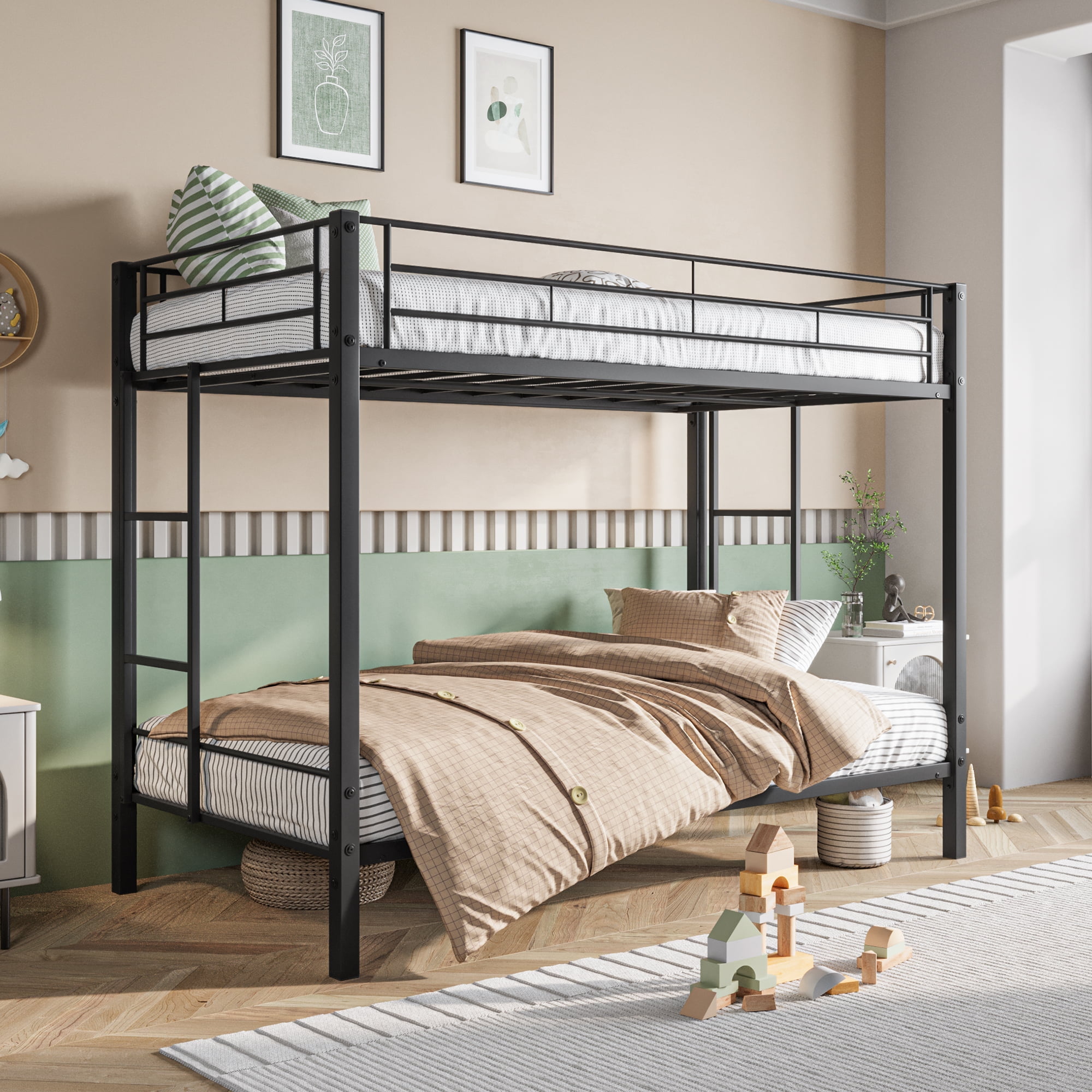 Aukfa Twin-Over-Twin Bunk Bed, Heavy Duty Metal Platform Beds for Kids Teens Dorm - Black