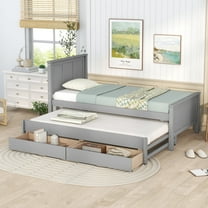 Aukfa Twin Platforms Storage Bed with Trundle, Wood Captain's Bed with 2 Drawers - Gray