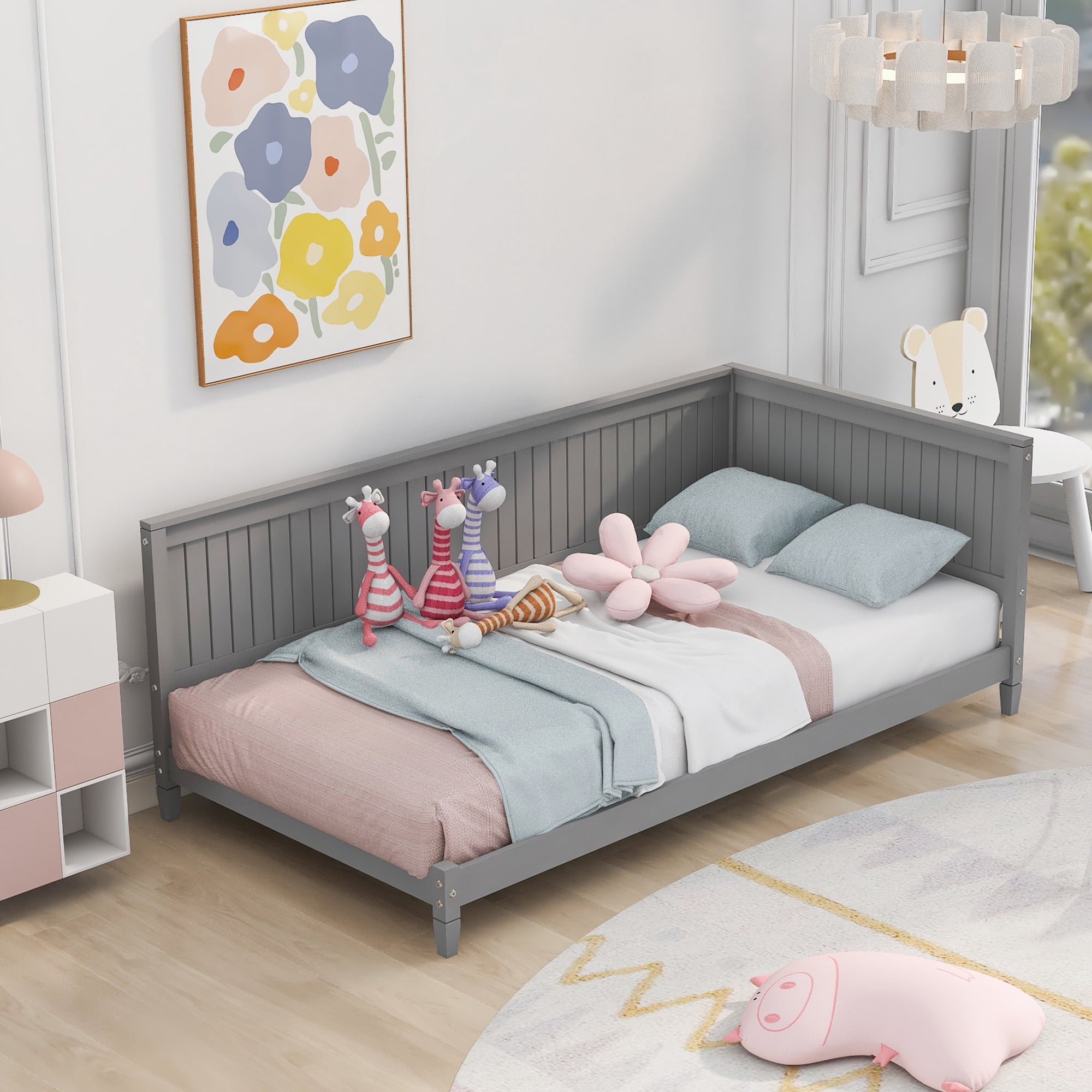 Aukfa Twin Size Daybed, Wood Sofa Bed, Gray