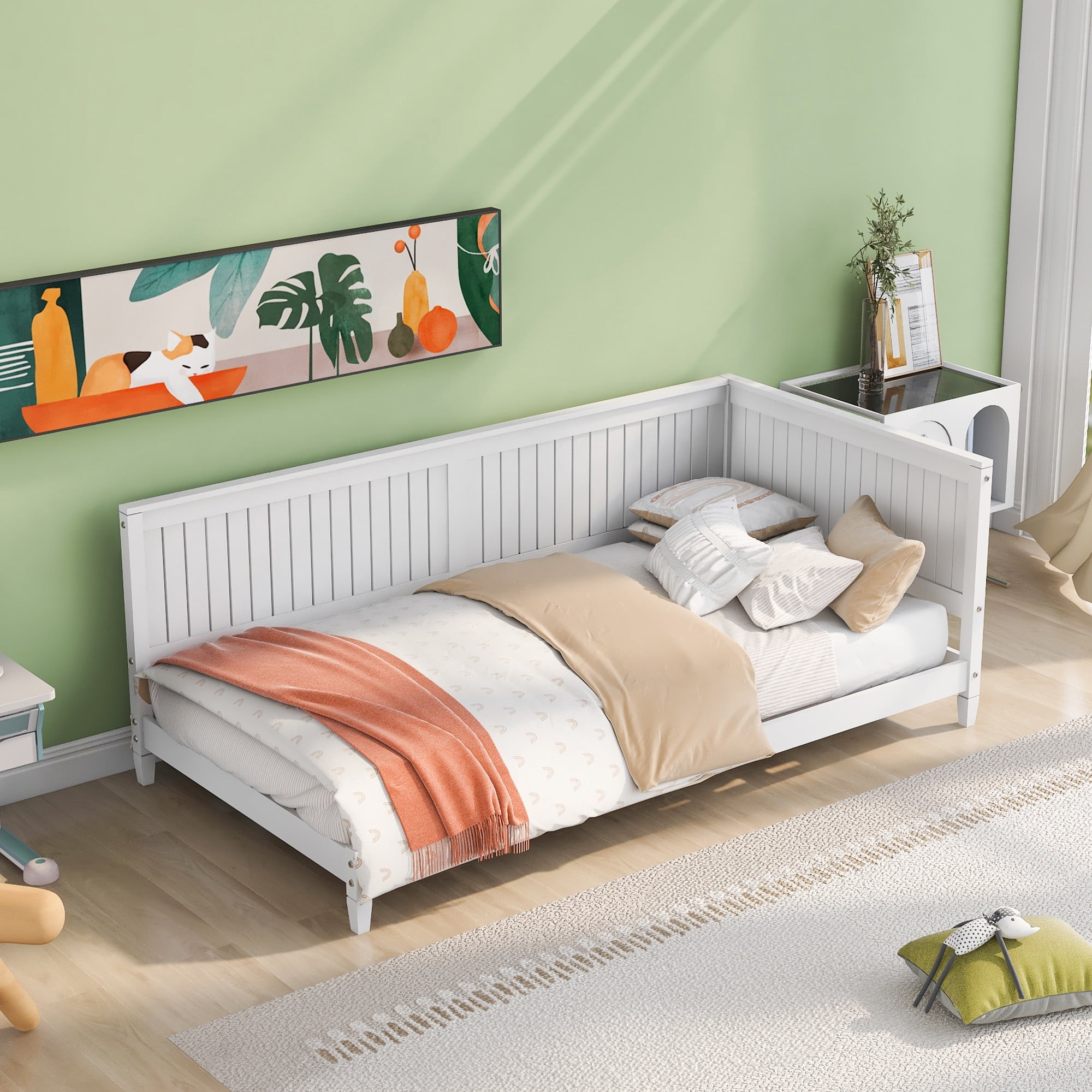 Aukfa Twin Size Daybed, Wood Sofa Bed, White
