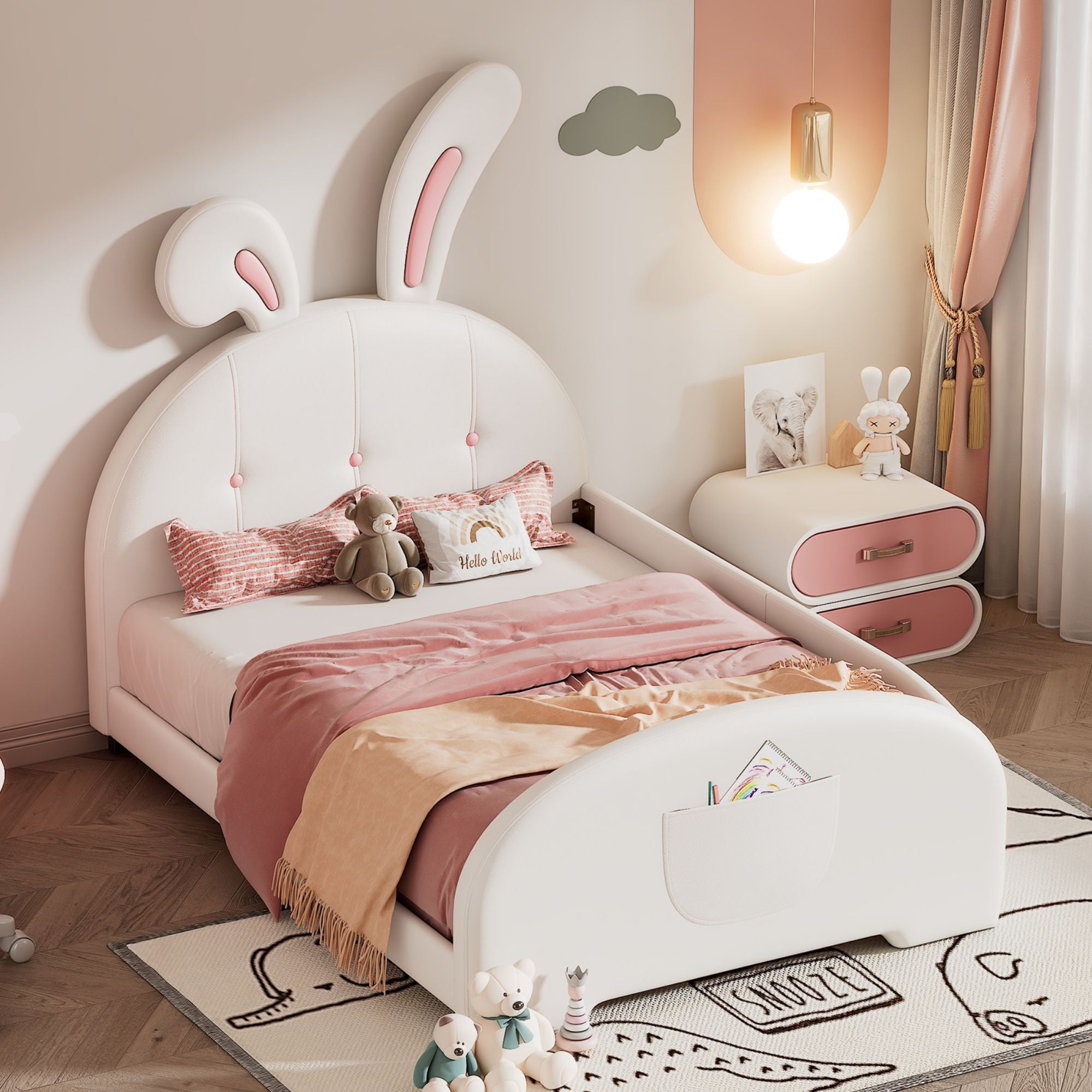 ◆Aelfric Eden◆Plush Faux Fur ハット 4color 送料込 Aukfa Twin Upholstered Bed Frame, Cute Girls Bed with Rabbit