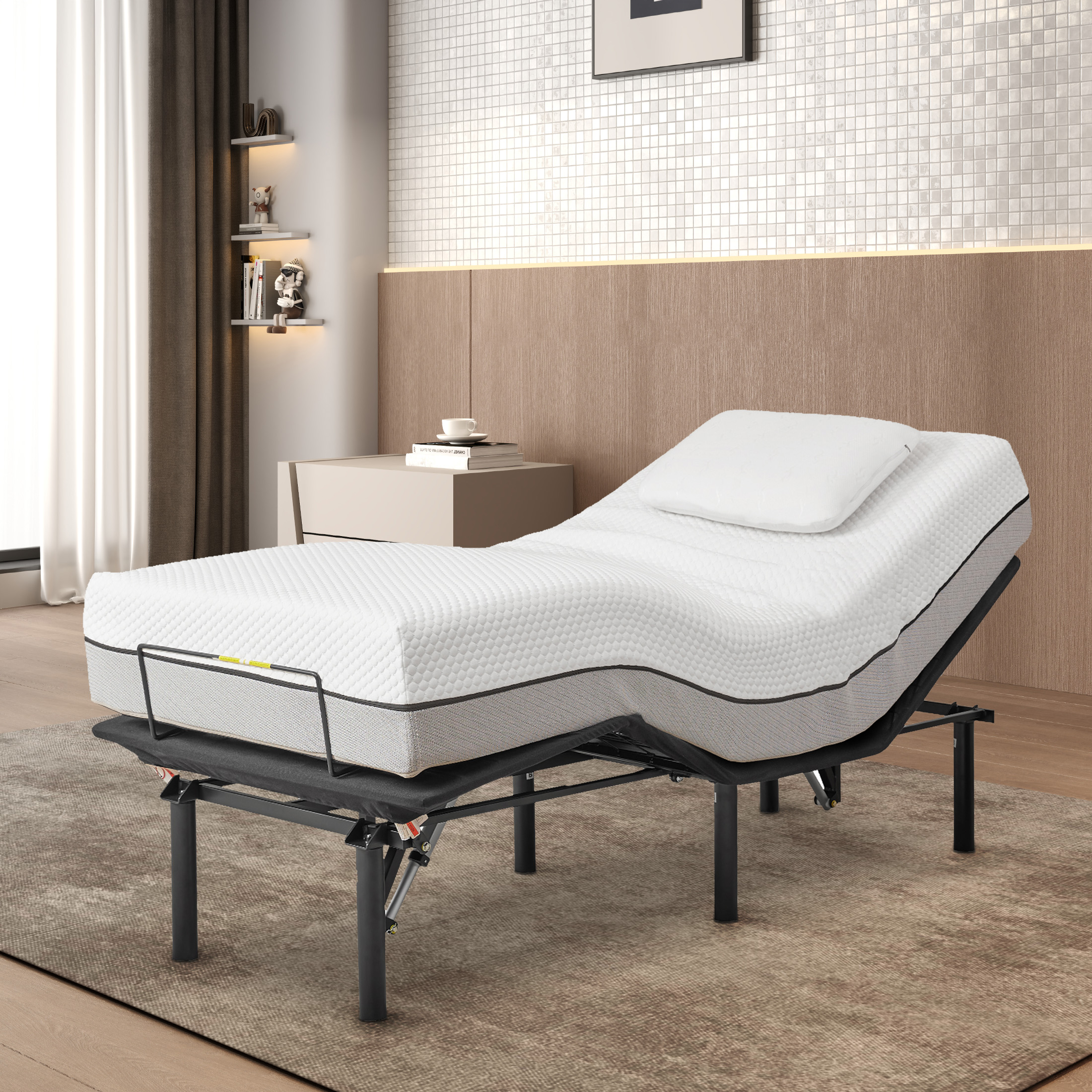 Aukfa Twin XL Adjustable Bed Frame, Electric Bed Base with Head & Foot Incline, Wireless Remote, Quiet Dual OKIN Motor, Black