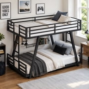 Aukfa Twin XL over Twin XL Metal Bunk Bed with Heavy Duty A-Frame Support Design, 2 Side Ladders, Low Profile, Black