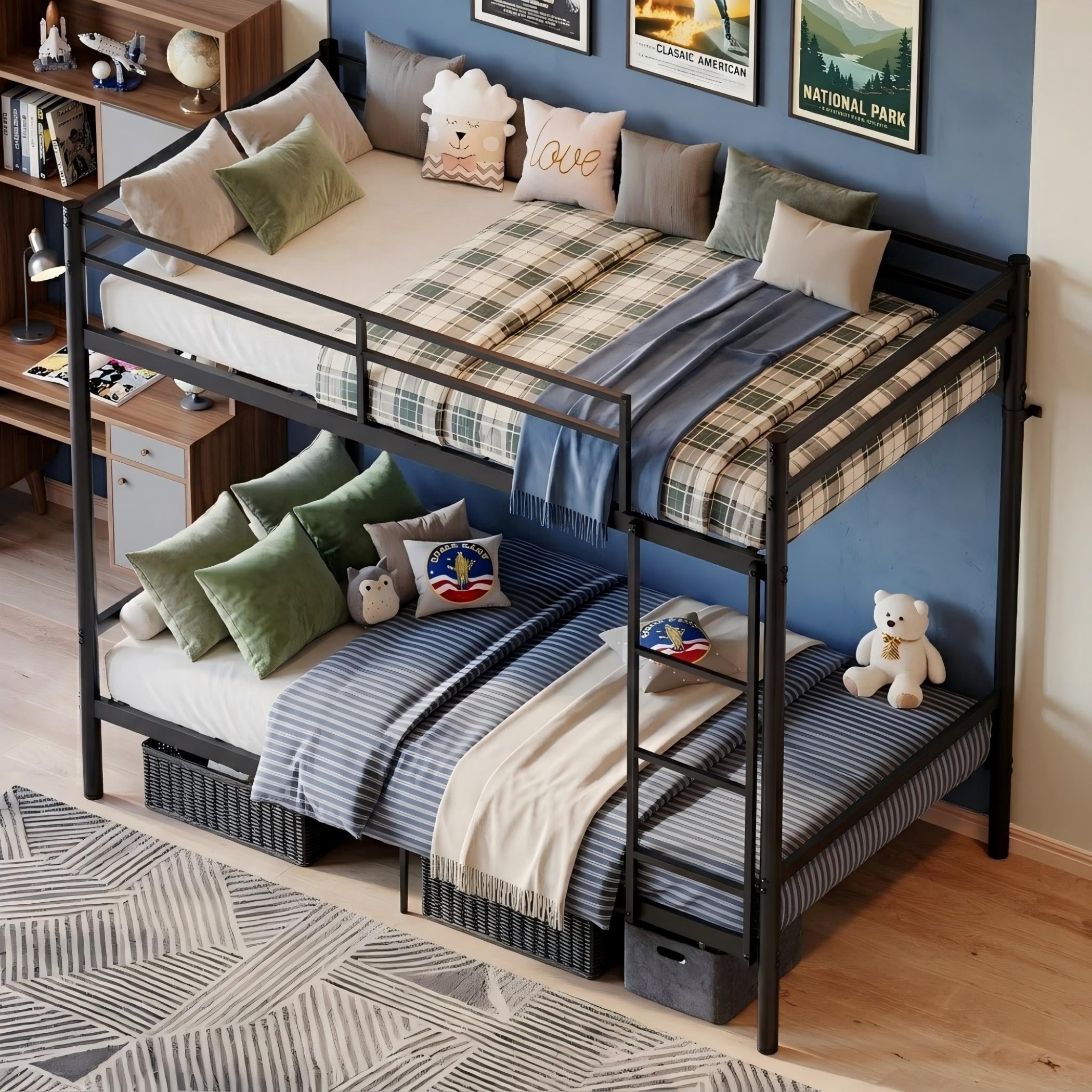 Aukfa Twin over Twin Bunk Bed, Black Metal Bunk Bed for Kids with Ladder & 9" Under-Bed Storage