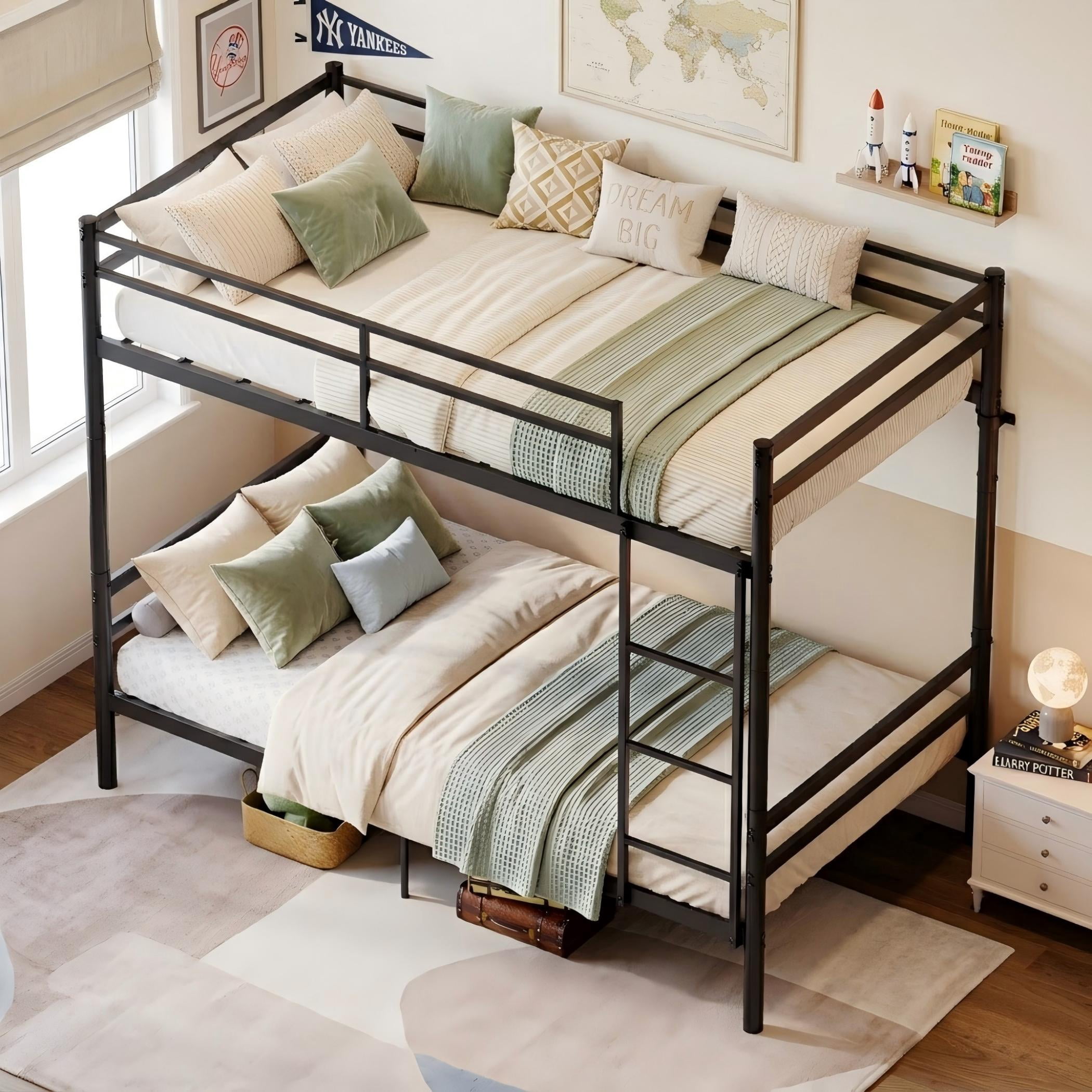 Aukfa Twin over Twin Metal Bunk Bed, Convertible Bunk Bed Frame Separates into 2 Twin Beds, Space-Saving, Black