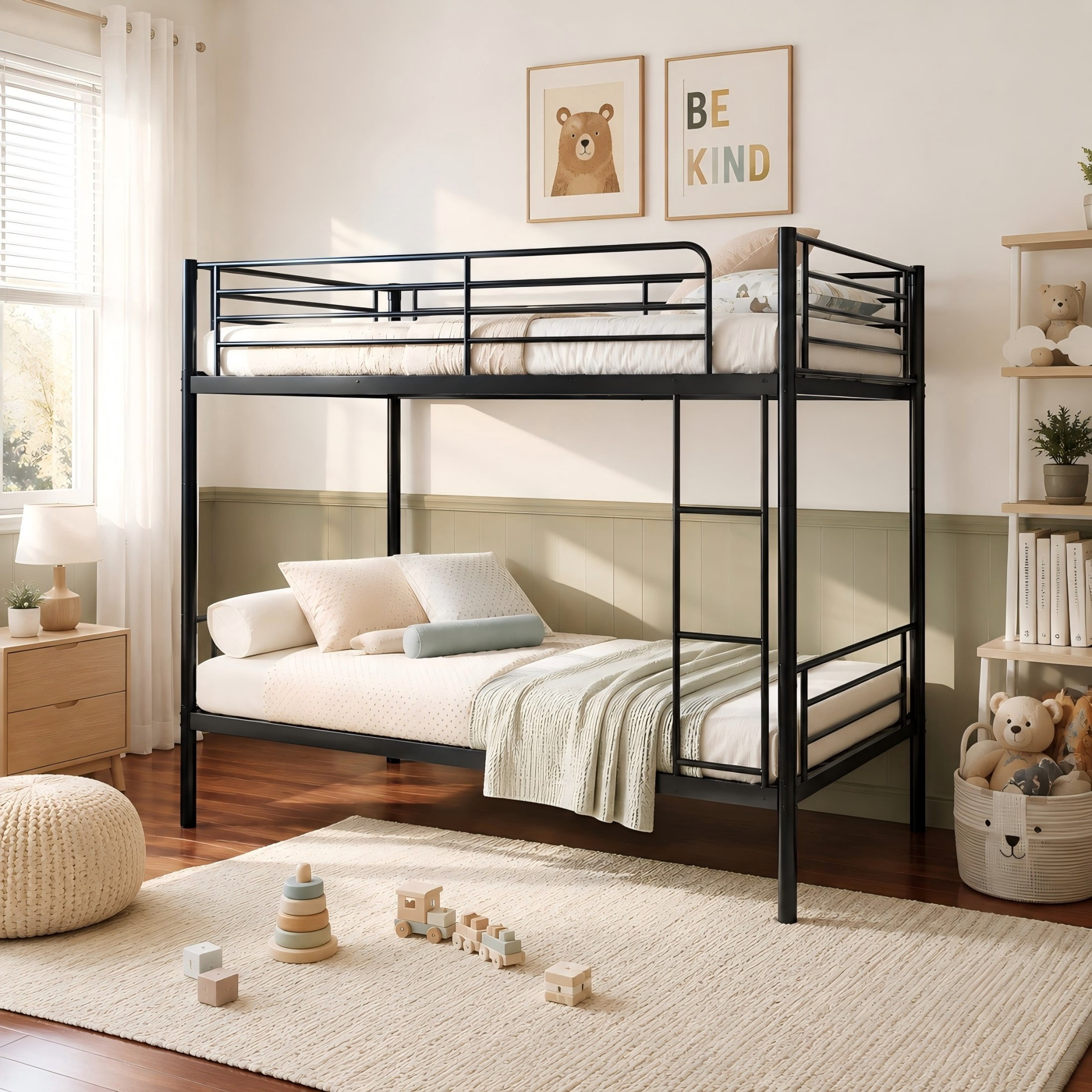 Aukfa Twin over Twin Metal Bunk Bed, Heavy Duty Convertible Bunk Bed Frame Separates into 2 Twin Beds, Black