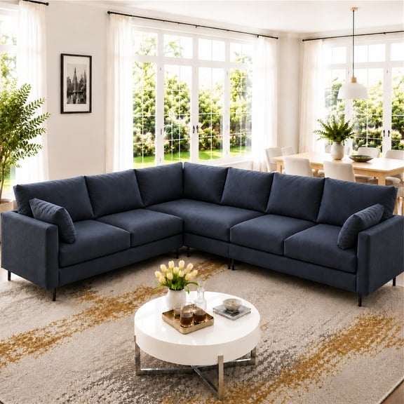 Aukfa 6-Seater L Shaped Sectional Sofa Modular Couch for Living Room, 2 Pillows, Linen, Dark Gray