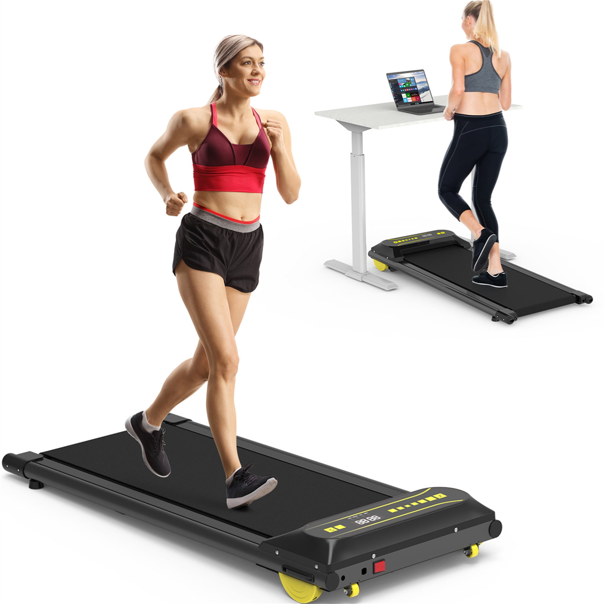 Aukfa Walking Pad Treadmill with Incline Under Desk Treadmill Portable Treadmill for Home Office Walking Running 265 lb Capacity 4 mph Speed Black Walmart