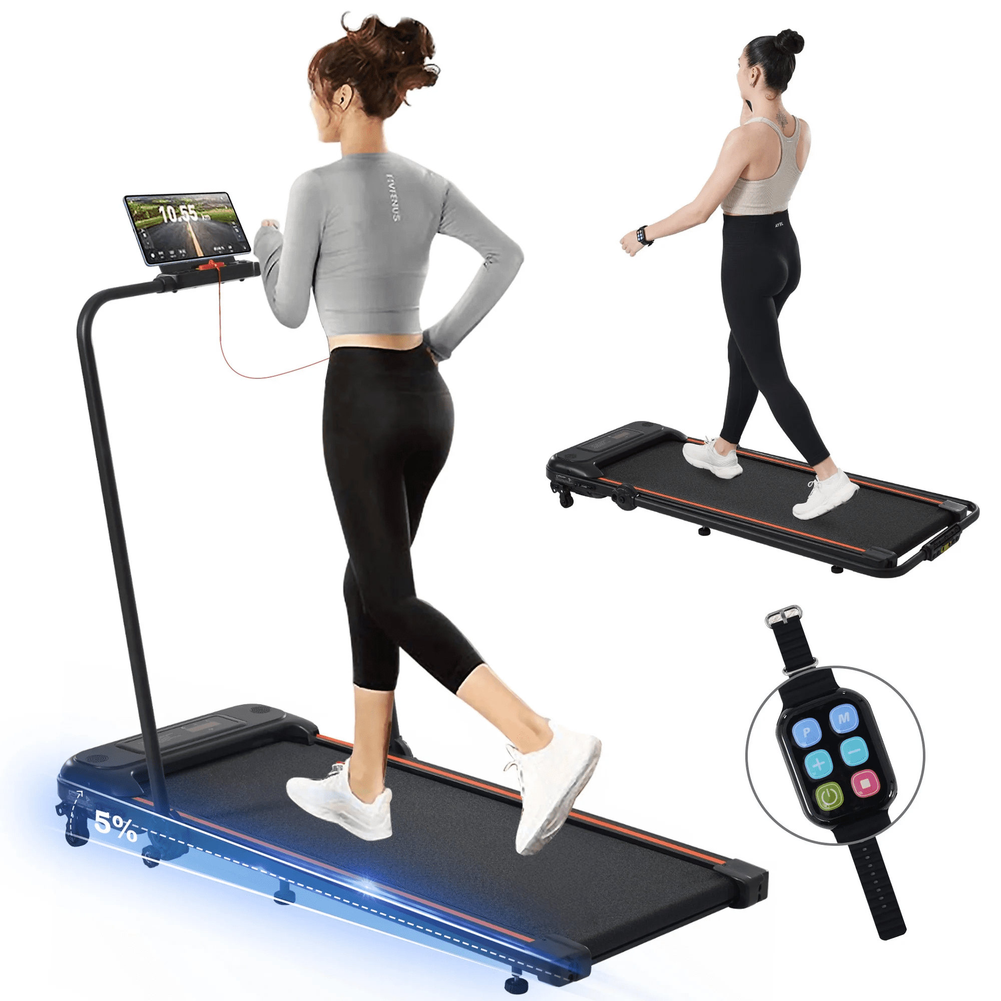 Aukfa Under Desk Treadmill 2 in 1 Folding Treadmill with incline 265 lb Capacity 7.5 mph Speed
