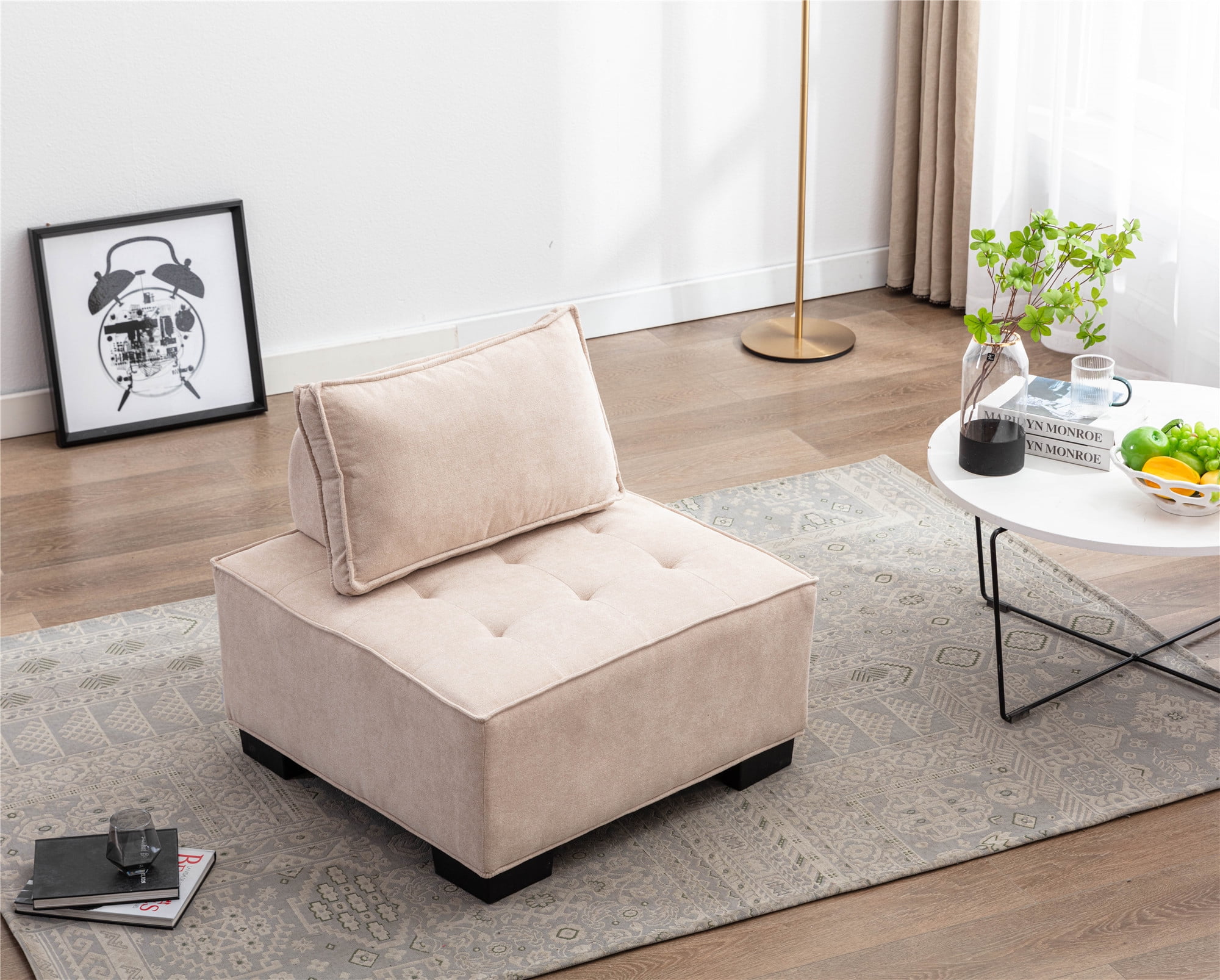 Aukfa Upholstered Accent Chair Ottoman Converts to Chair for Living Room Walmart