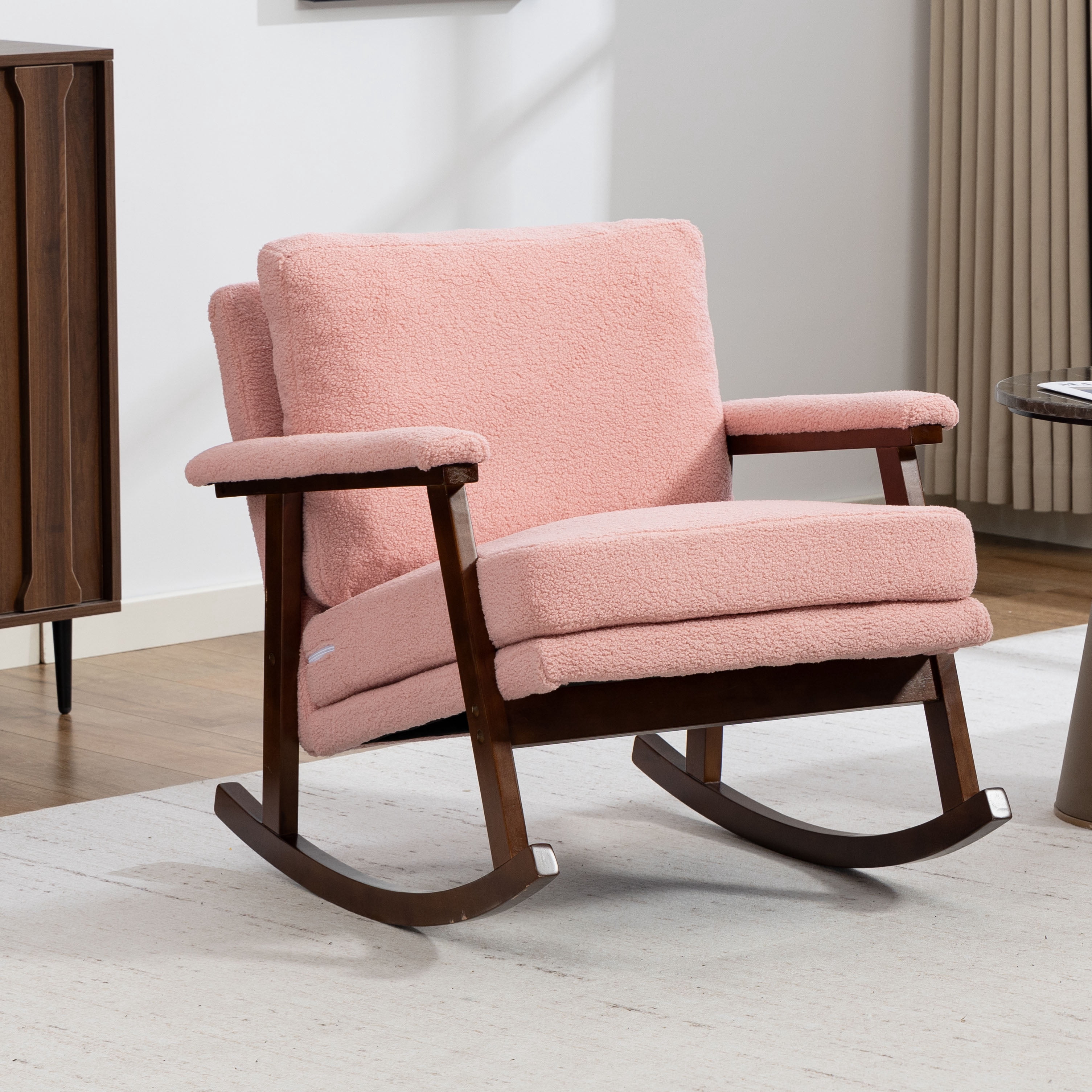 Aukfa Upholstered Accent Rocking Chair with High-Density Foam Cushio for Living Room Bedroom Reading,250 lbs Capacity,Pink