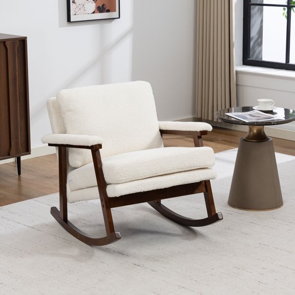 Aukfa Upholstered Accent Rocking Chair with High-Density Foam Cushio for Living Room Bedroom Reading,250 lbs Capacity,White