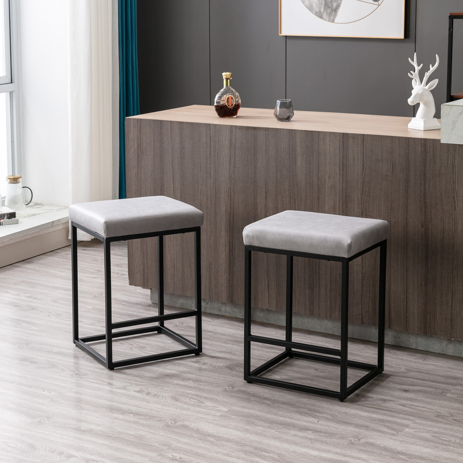 Aukfa Upholstered Backless Bar Stools Modern Counter Height Bar