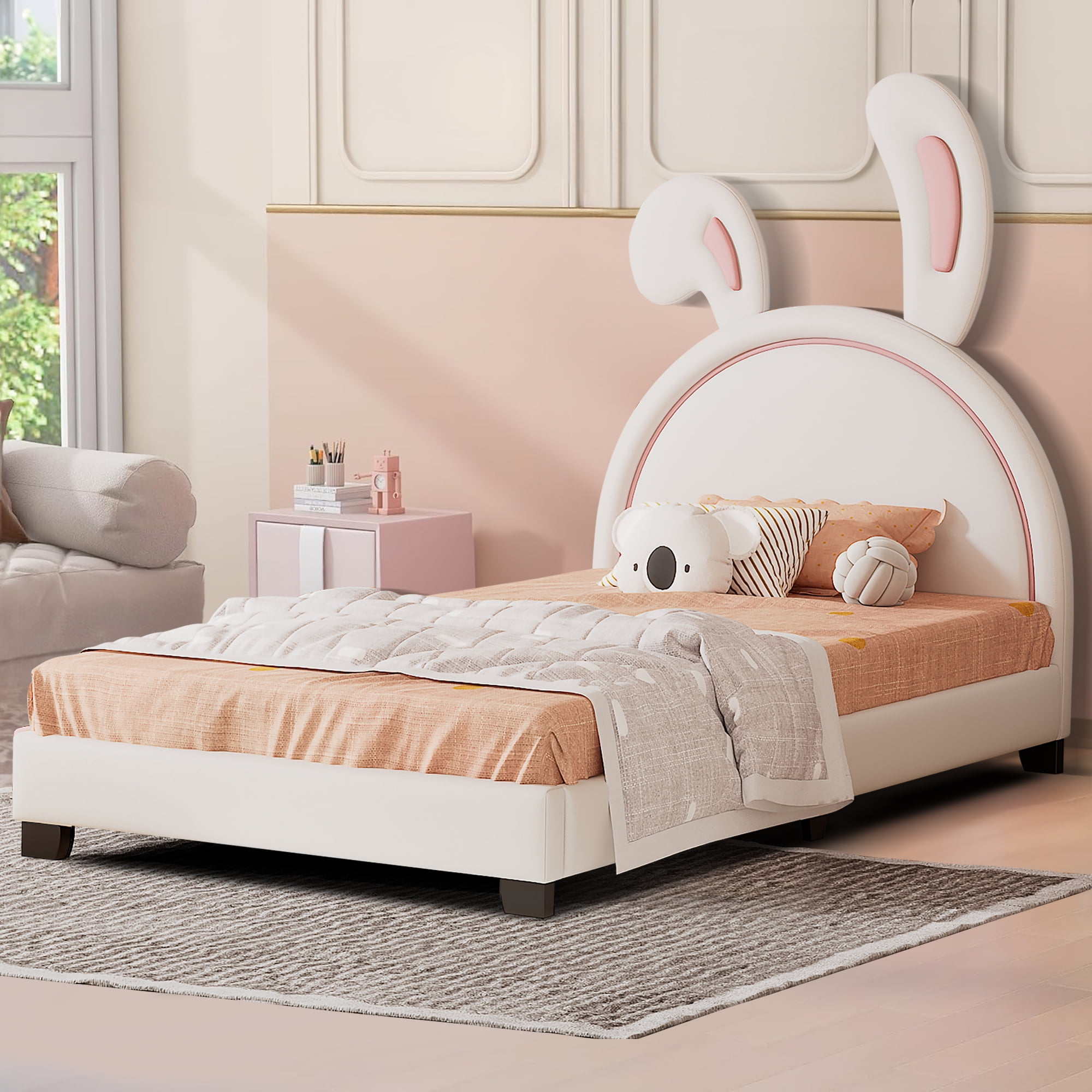 Free Shipping! Aukfa Upholstered Platform Bed with Bunny Ears Headboard ...