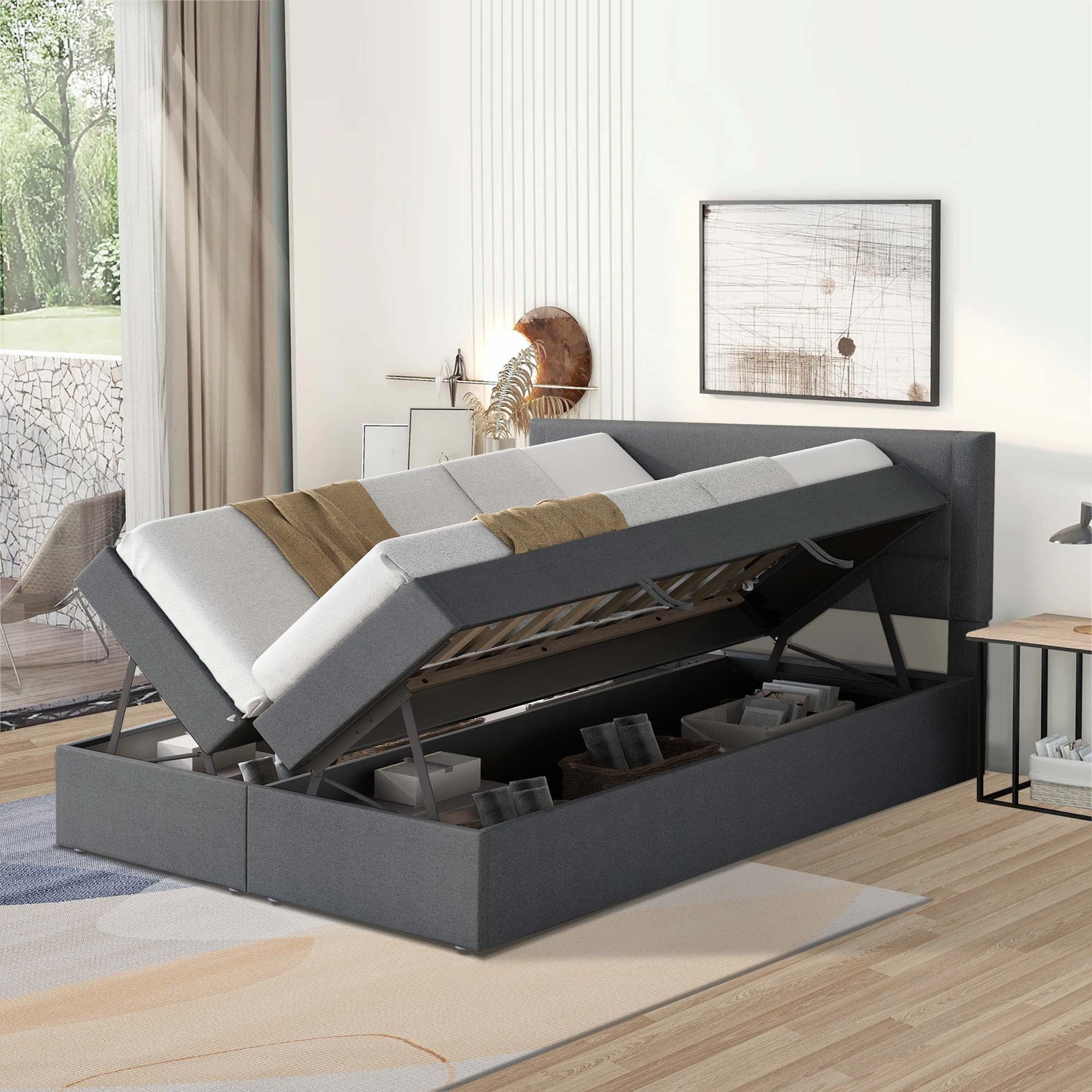 Aukfa Upholstered Storage Bed, Full Size Platform Bed with Hydraulic