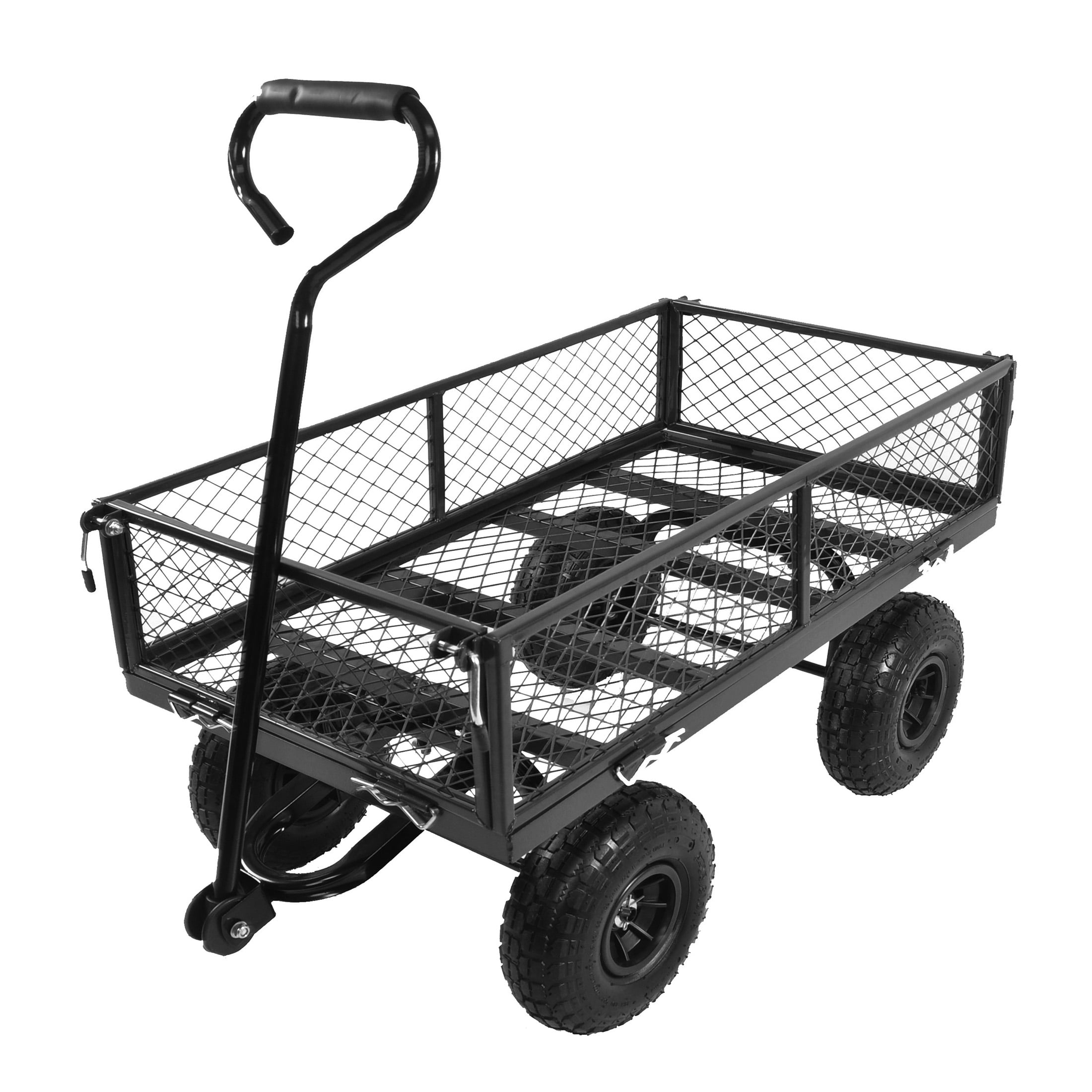 Aukfa Utility Garden Cart, Heavy Duty Metal Wagon Cart with Rotating Handle, Removable Sides/10" Wheels for Outdoor Hauling/Gardening, Black