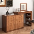 thumbnail image 1 of Aukfa Vanity Desk with Mirror,Flip-Top Tabletop & 7 Drawers, Corner Vanity Set, Walnut, 1 of 9