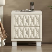 Aukfa Velvet 2-Drawer Nightstand with Crystal Knob Handles, Button-Tufted Bedside Table for Bedroom/Living RoomBeige