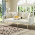 thumbnail image 1 of Aukfa Velvet Futon Convertible Sofa Bed for Home Office, 2 Pillows& Cup Holders, Tufted Futon, Beige, 1 of 15