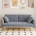 thumbnail image 1 of Aukfa Velvet Futon Convertible Sofa Bed for Home Office, 2 Pillows, Upgraded Metal Base, Gray, 1 of 10