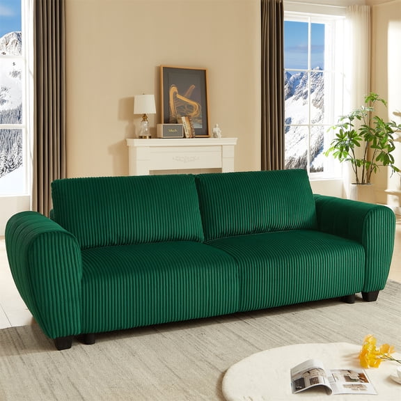 Aukfa 92" Oversized Storage Futon Convertible Sleeper Sofa, Corduroy, 2 Pillows, Green