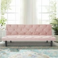 thumbnail image 1 of Aukfa Velvet Futon Convertible Sofa for Home Office, Tufted Back, Space Save, Pink, 1 of 8