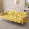 thumbnail image 1 of Aukfa Velvet Futon Sofa Bed with Cup Holder & Pillow for Home Office, Yellow, 1 of 10