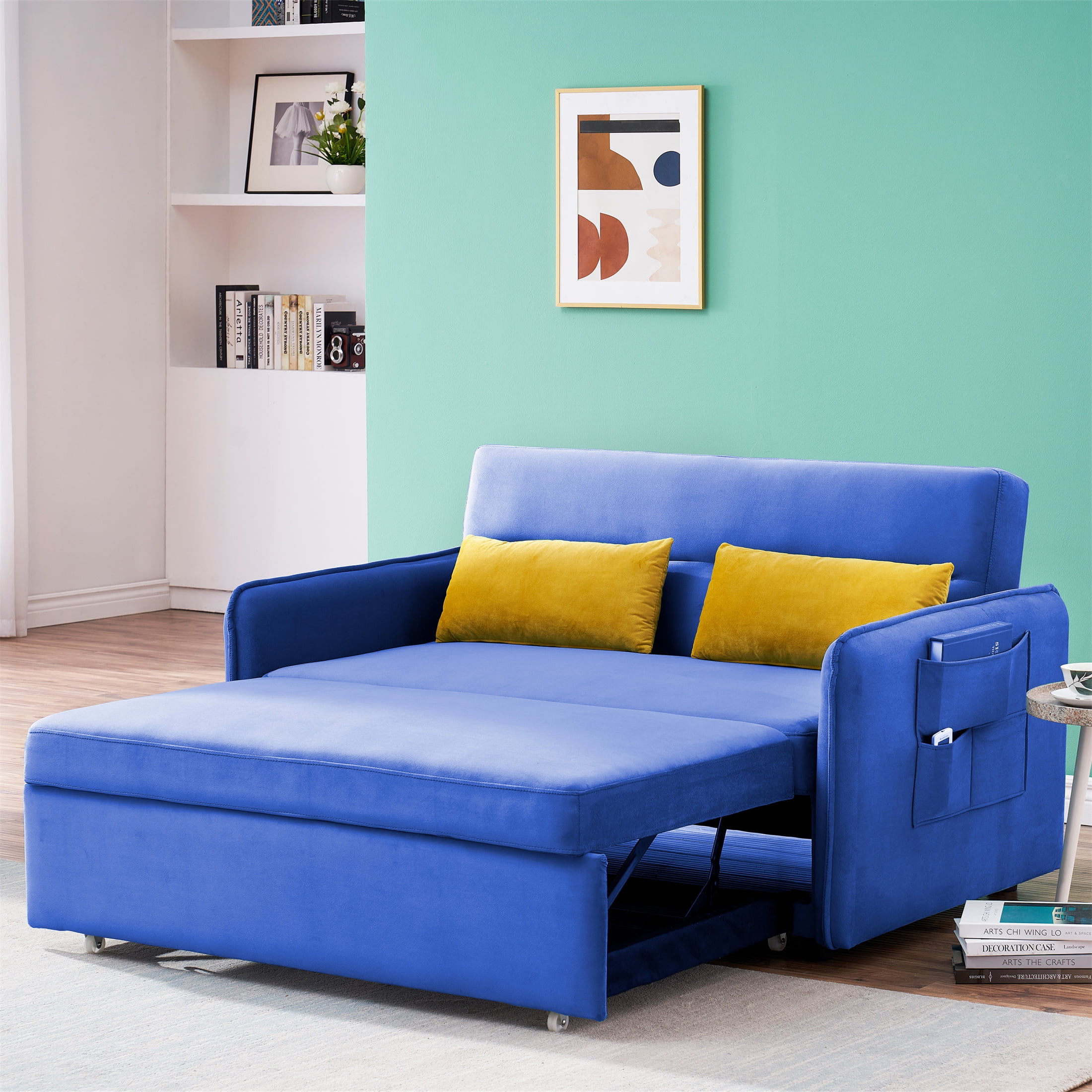 Convertible Lazy Sofa Bed w/ 42-Level Adjustable Backrest&2 Lumbar Pillows