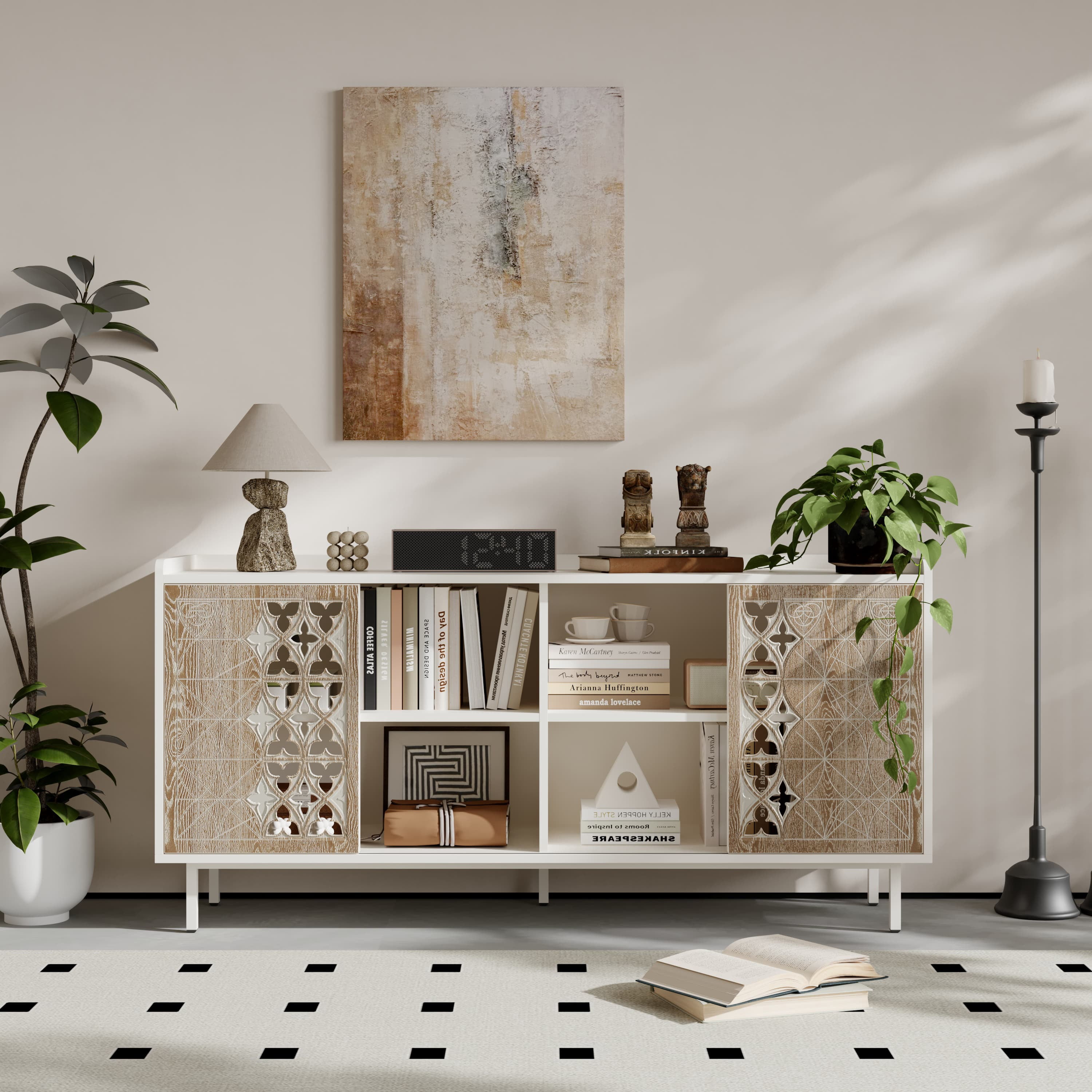 Aukfa Vintage Distressed Accent Cabinet,Rustic TV Buffet Sideboard Storage Cabinet for Living Room/Dining Room/Entryway