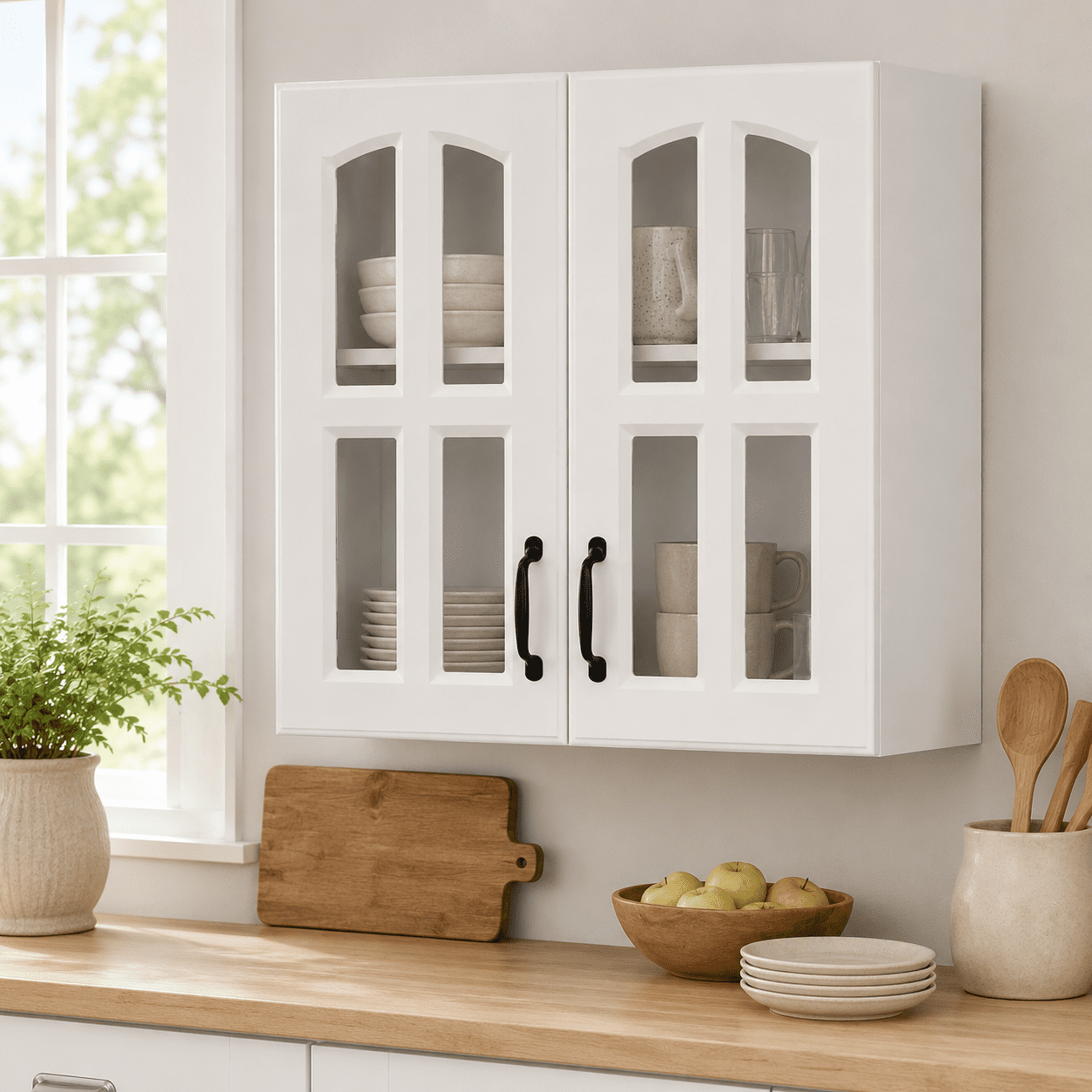 Aukfa Wall Mounted Cabinet, Floating Storage Cabinet for Bathroom, Kitchen, Hallway and Living Room, White