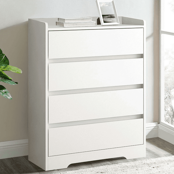 Aukfa Wood 4 Drawer Dresser,Chest of Drawer with Anti-Fall Device, White