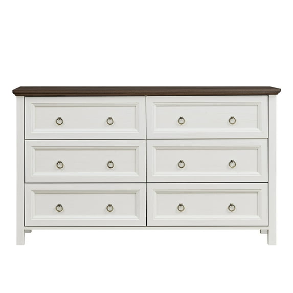 Aukfa Wood 6 Drawers Dresser, Farmhouse Chest of Drawers TV Stand for Bedroom, Living Room,White