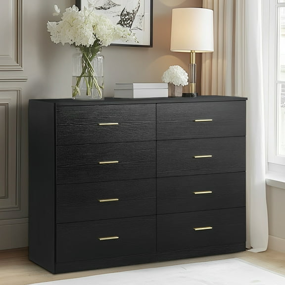 Aukfa Wood 8 Drawer Dresser, Chest of 8 Drawers for Bedroom Living Room,Black