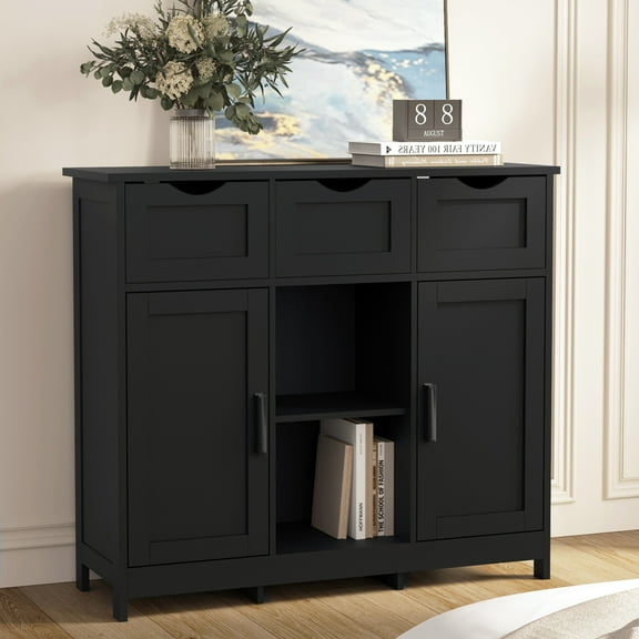 Aukfa Wood Accent Cabinet, Sideboard Storage CabinetW/ 2 Door for Hallway Entrance Home Decor,Black