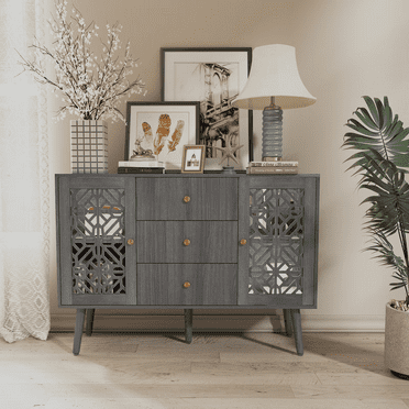 Aukfa Wood Accent Cabinet, Sideboard Storage CabinetW/ 2 Door for Hallway Entrance Home Decor,Gray