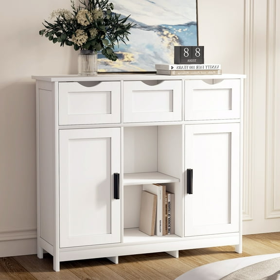 Aukfa Wood Accent Cabinet, Sideboard Storage CabinetW/ 2 Door for Hallway Entrance Home Decor,White