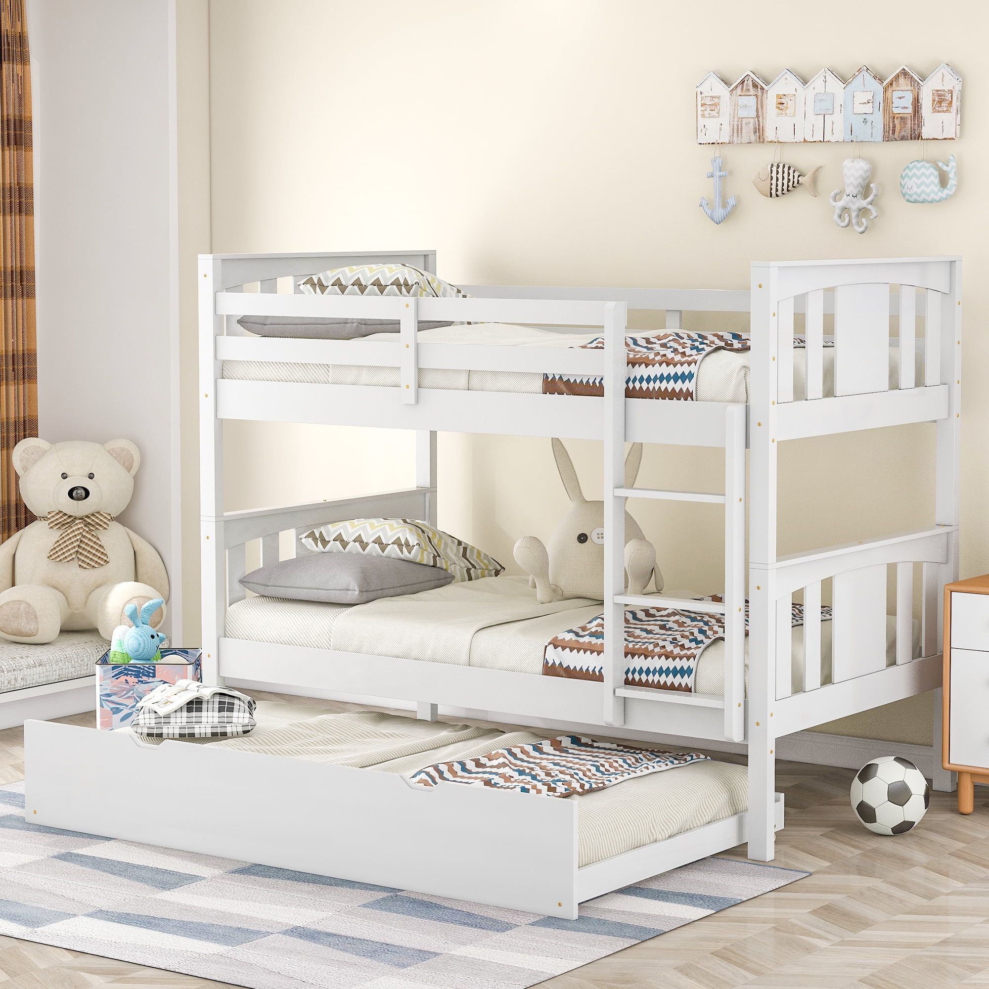 Aukfa Wood Bunk Bed for Kids, Teens, Modern Twin over Twin Bunk Bed ...