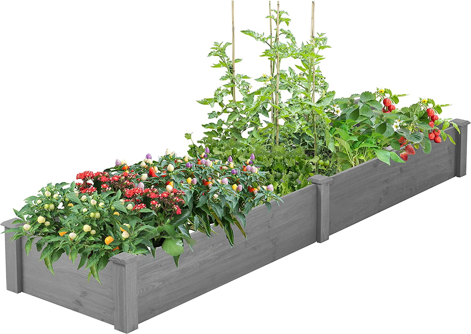 Aukfa Wood Raised Garden Bed, Outdoor Large Long Planter Box Over Floor 96''x28''x10'',Gray